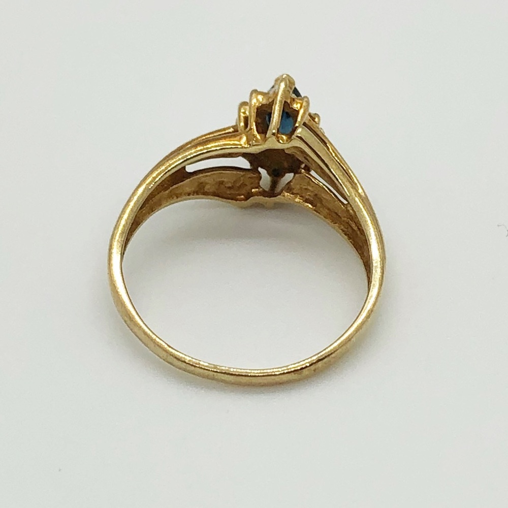 10k yellow gold blue sapphire and diamond chip vintage ring size 6.75 - Picture 5 of 9